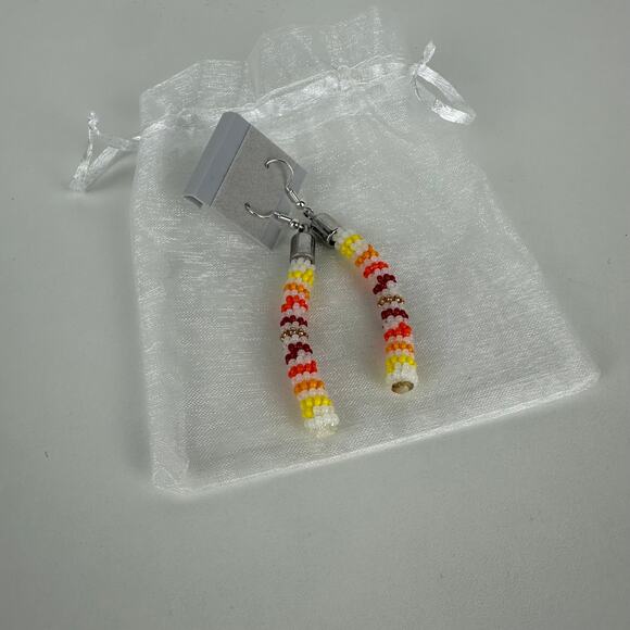 NWT Handmade Yellow Red White Orange Beaded Tribal Native Dangle Earrings - Picture 3 of 3